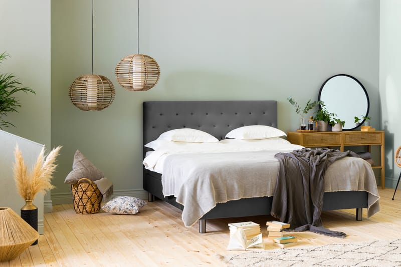 NOVELLA Sängpaket 160x200 cm Knapp Gavel Mörkgrå/Sammet - Möbler - Sovrum - Sängar - Komplett Sängpaket