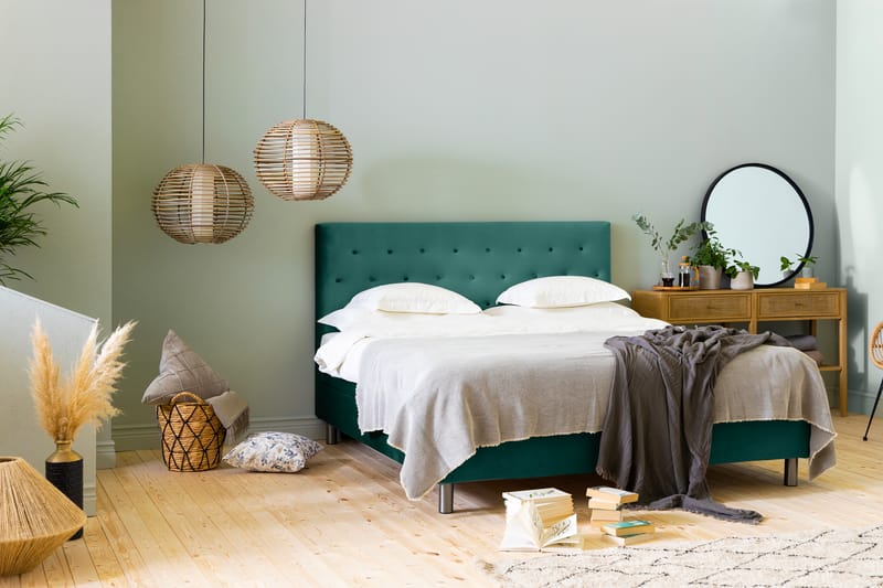 NOVELLA Sängpaket 160x200 cm Knapp Gavel Mörkgrön/Sammet - Möbler - Sovrum - Sängar - Komplett Sängpaket