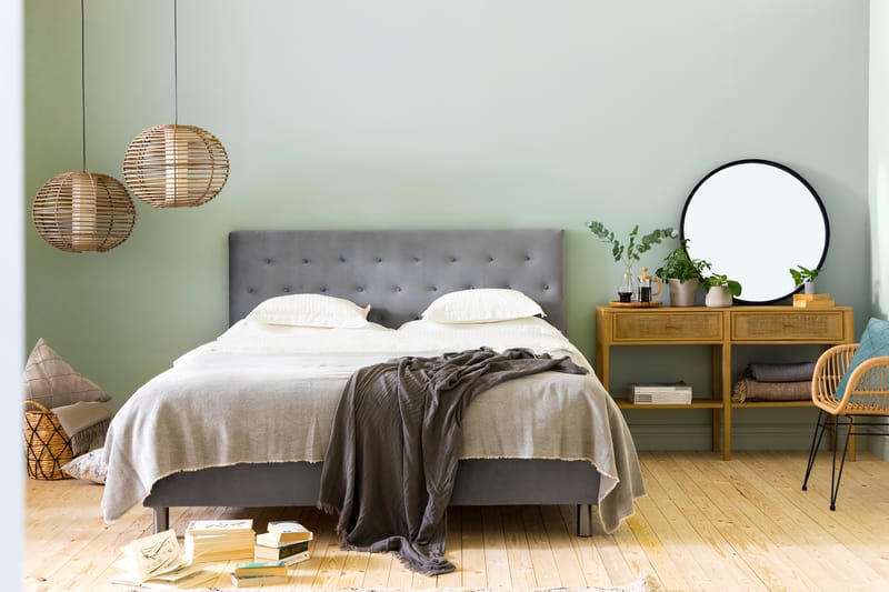 NOVELLA Sängpaket 180x200 cm Knapp Gavel Ljusgrå/Sammet - Möbler - Sovrum - Sängar - Komplett Sängpaket
