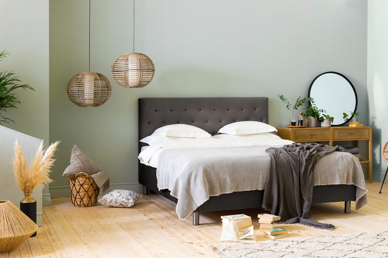 NOVELLA Sängpaket 180x200 cm Knapp Gavel Mörkgrå/Sammet - Möbler - Sovrum - Sängar - Komplett Sängpaket