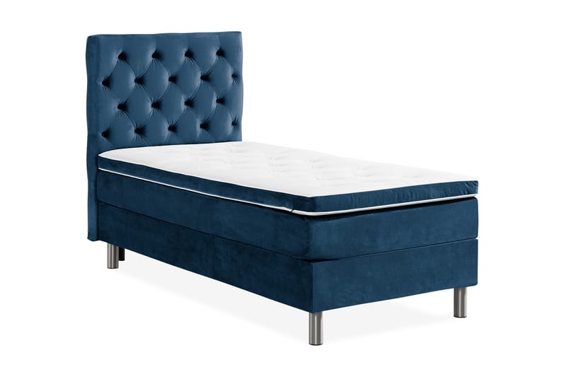 NOVELLA Sängpaket 90x200 cm Djuphäftad Gavel Mörkblå/Sammet - Komplett Sängpaket - Kontinentalsängar