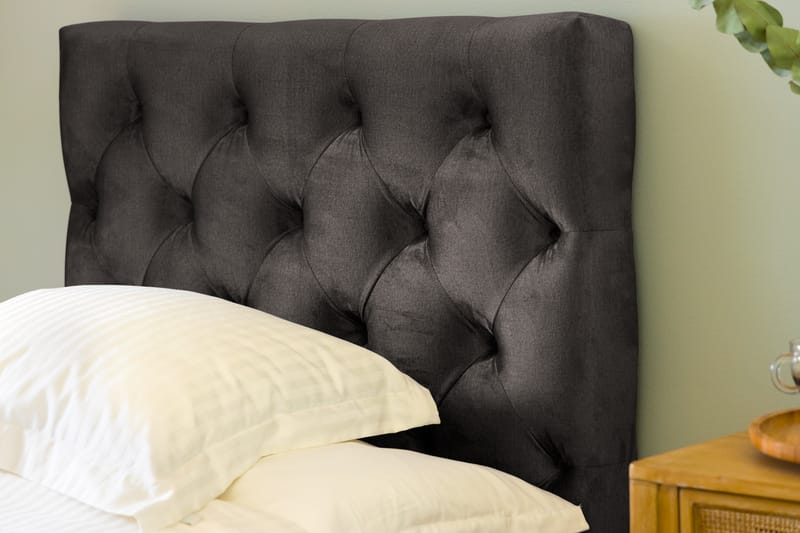 NOVELLA Sängpaket 90x200 cm Djuphäftad Gavel Mörkgrå/Sammet - Möbler - Sovrum - Sängar - Komplett Sängpaket