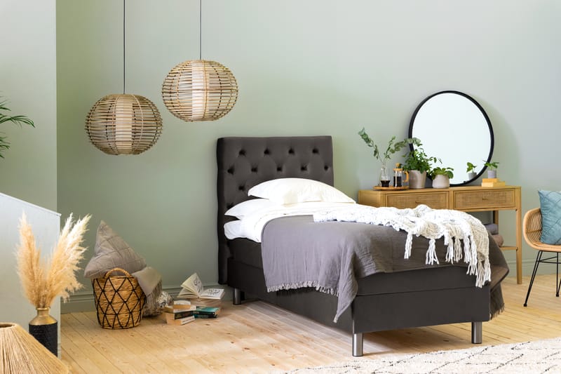 NOVELLA Sängpaket 90x200 cm Djuphäftad Gavel Mörkgrå/Sammet - Möbler - Sovrum - Sängar - Komplett Sängpaket