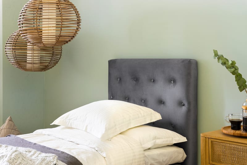 NOVELLA Sängpaket 90x200 cm Knapp Gavel Ljusgrå/Sammet - Möbler - Sovrum - Sängar - Komplett Sängpaket