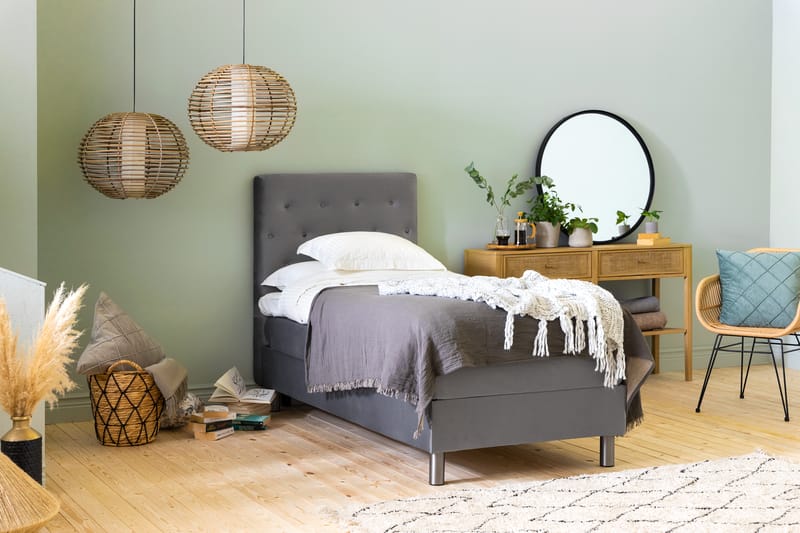 NOVELLA Sängpaket 90x200 cm Knapp Gavel Ljusgrå/Sammet - Möbler - Sovrum - Sängar - Komplett Sängpaket
