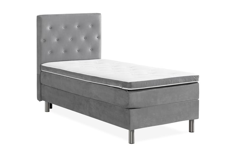 NOVELLA Sängpaket 90x200 cm Knapp Gavel Ljusgrå/Sammet - Möbler - Sovrum - Sängar - Komplett Sängpaket