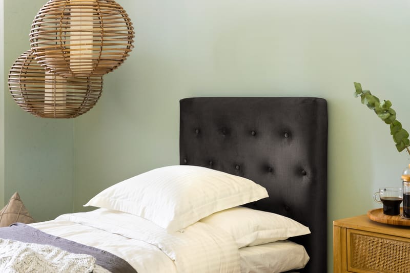 NOVELLA Sängpaket 90x200 cm Knapp Gavel Mörkgrå/Sammet - Möbler - Sovrum - Sängar - Komplett Sängpaket