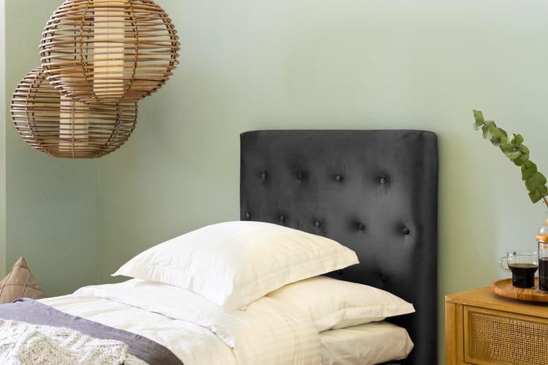NOVELLA Sängpaket 90x200 cm Knapp Gavel Mörkgrå/Sammet - Möbler - Sovrum - Sängar - Komplett Sängpaket