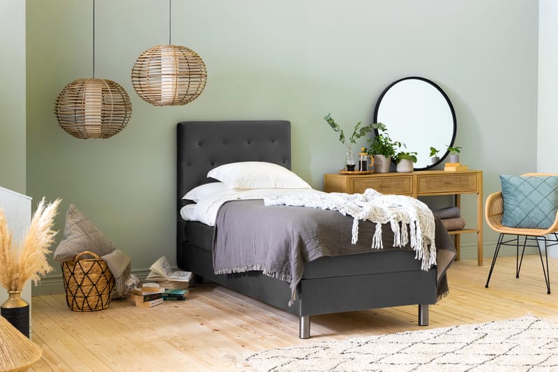 NOVELLA Sängpaket 90x200 cm Knapp Gavel Mörkgrå/Sammet - Möbler - Sovrum - Sängar - Komplett Sängpaket