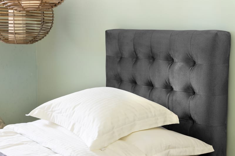 NOVELLA Sängpaket 90x200 cm Rutig Gavel Mörkgrå/Sammet - Möbler - Sovrum - Sängar - Komplett Sängpaket