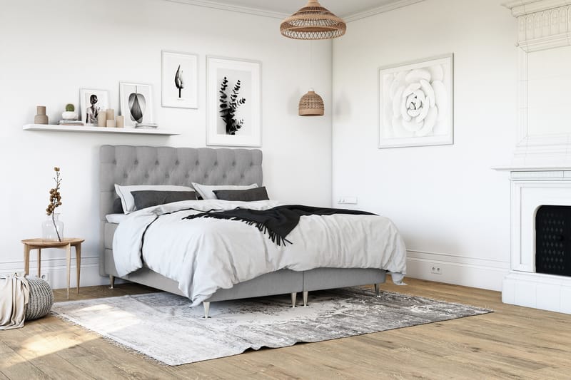 OAKHAM Komplett Sängpaket Kontinentalsäng 140x200 Ljusgrå - Royal Box Sänggavel 140 cm - Möbler - Sovrum - Sängar - Komplett Sängpaket