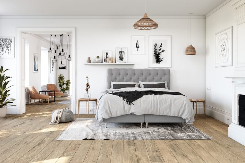 OAKHAM Komplett Sängpaket Kontinentalsäng 140x200 Ljusgrå - Royal Box Sänggavel 140 cm - Möbler - Sovrum - Sängar - Komplett Sängpaket