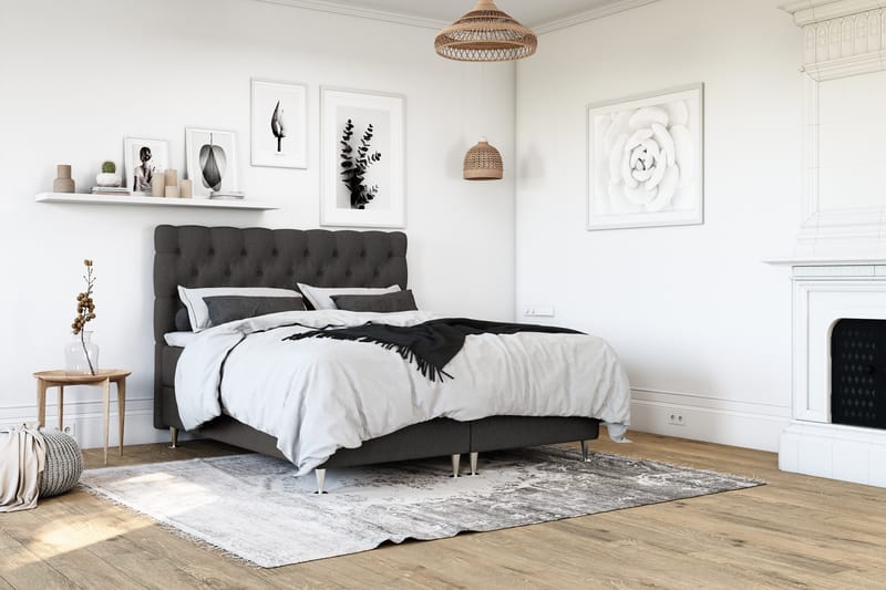 OAKHAM Komplett Sängpaket Kontinentalsäng 140x200 Mörkgrå - Royal Box Sänggavel 140 cm - Möbler - Sovrum - Sängar - Komplett Sängpaket