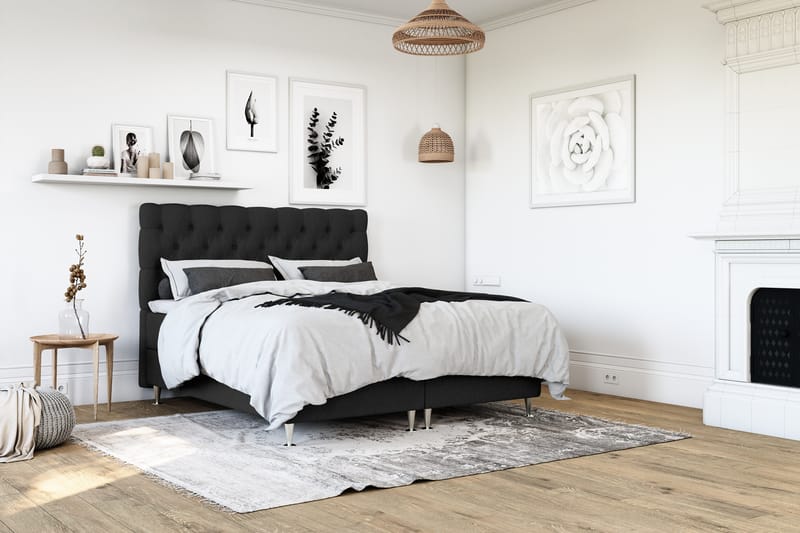 OAKHAM Komplett Sängpaket Kontinentalsäng 140x200 Svart - Royal Box Sänggavel 140 cm - Möbler - Sovrum - Sängar - Komplett Sängpaket