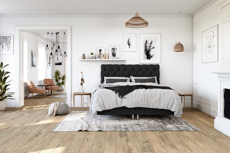 OAKHAM Komplett Sängpaket Kontinentalsäng 140x200 Svart - Royal Box Sänggavel 140 cm - Möbler - Sovrum - Sängar - Komplett Sängpaket