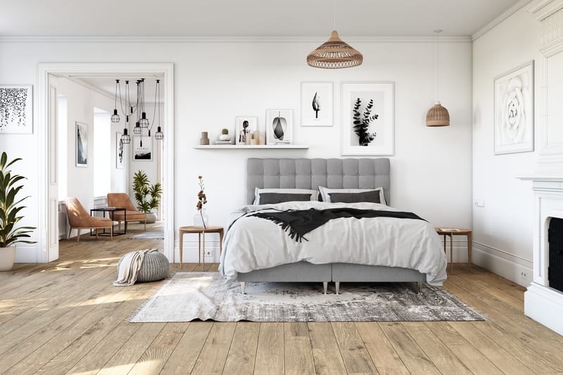 OAKHAM Komplett Sängpaket Kontinentalsäng 140x200 Svart - Royal Box Sänggavel 140 cm - Möbler - Sovrum - Sängar - Komplett Sängpaket