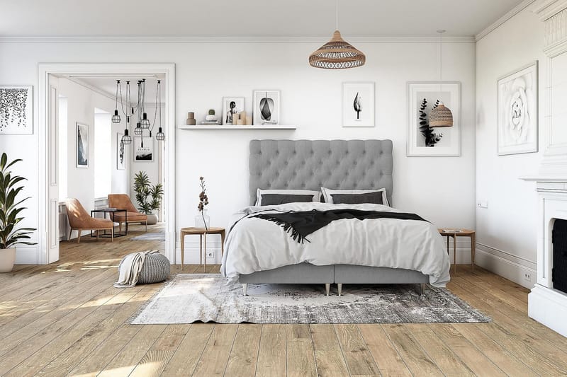 OAKHAM Kontinentalsäng 180x200 Ljusgrå - Möbler - Sovrum - Sängar - Komplett Sängpaket