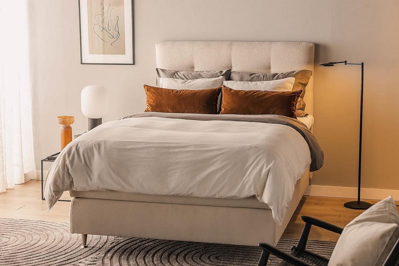 Oslo Lyx Sängpaket Boucle 120x200 Knappad gavel - Ljusbeige - Möbler - Sovrum - Sängar - Kontinentalsängar