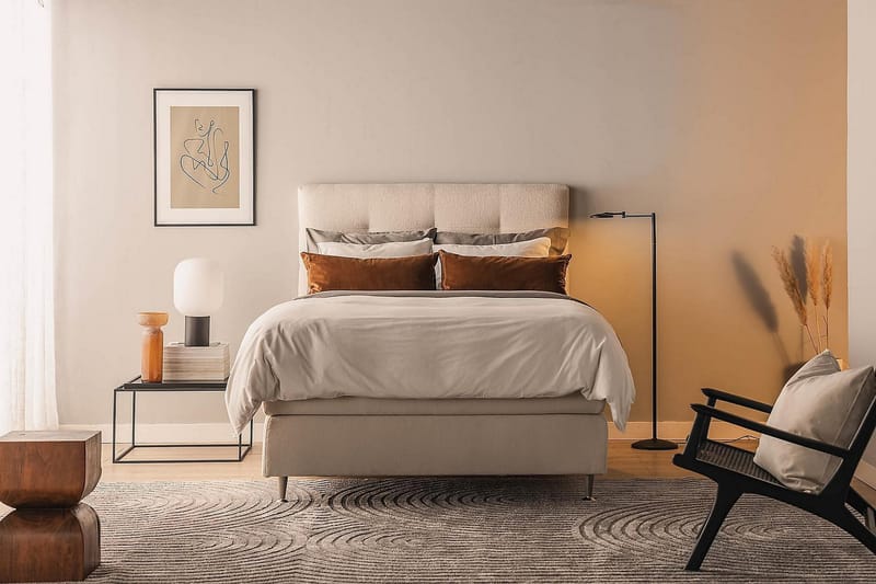 Oslo Lyx Sängpaket Boucle 120x200 Knappad gavel - Ljusbeige - Möbler - Sovrum - Sängar - Kontinentalsängar