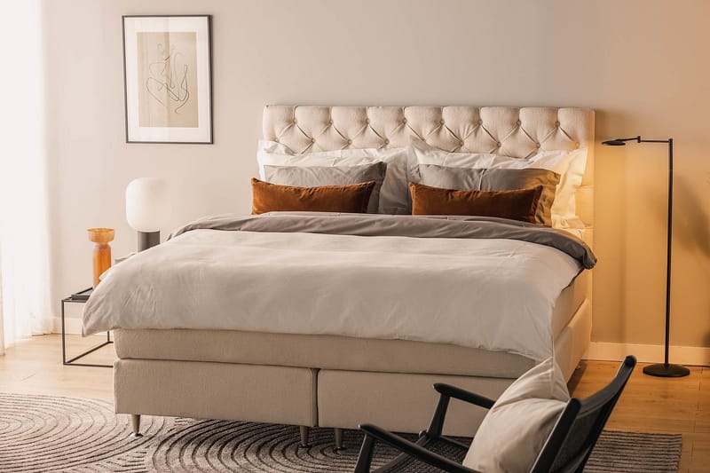 Oslo Lyx Sängpaket Boucle 160x200 Djuphäftad gavel - Ljusbeige - Möbler - Sovrum - Sängar - Kontinentalsängar