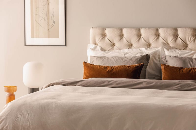 Oslo Lyx Sängpaket Boucle 160x200 Djuphäftad gavel - Ljusbeige - Möbler - Sovrum - Sängar - Kontinentalsängar