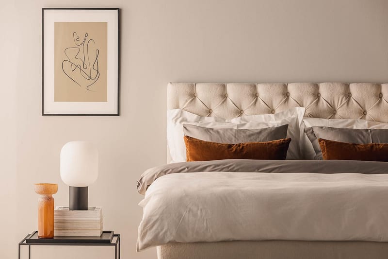 Oslo Lyx Sängpaket Boucle 160x200 Djuphäftad gavel - Ljusbeige - Möbler - Sovrum - Sängar - Kontinentalsängar