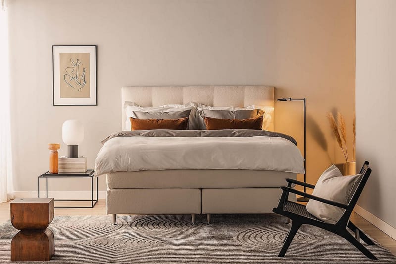 Oslo Lyx Sängpaket Boucle 180x200 Knappad gavel - Beige - Möbler - Sovrum - Sängar - Kontinentalsängar
