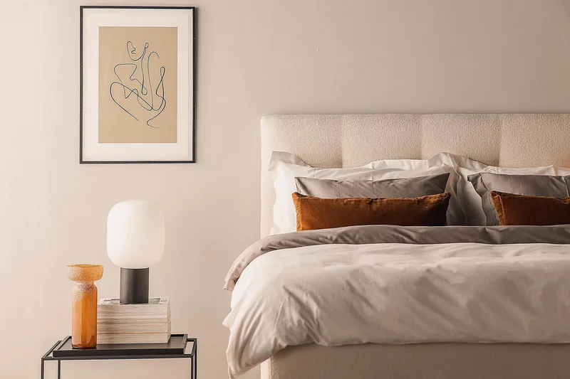 Oslo Lyx Sängpaket Boucle 180x200 Knappad gavel - Beige - Möbler - Sovrum - Sängar - Kontinentalsängar