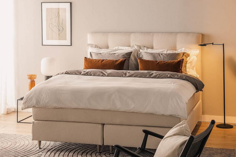 Oslo Lyx Sängpaket Boucle 180x200 Knappad gavel - Beige - Möbler - Sovrum - Sängar - Kontinentalsängar