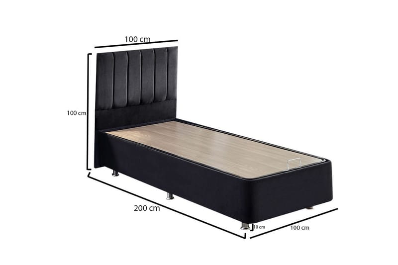 PLAUVINE Sängram med Sänggavel Singel 100x200 cm Svart - Kontinentalsängar - Komplett Sängpaket