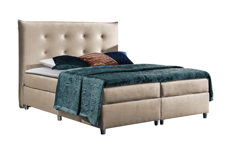 Prato Komplett Sängpaket – Kontinentalsäng 120x200 cm i Sammet med Sänggavel + Bäddmadrass med Fasthetsgrad Medium, Rosa