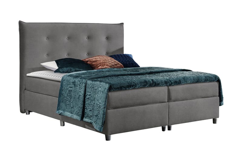 Prato Komplett Sängpaket – Kontinentalsäng 140x200 cm i Tyg med Sänggavel + Bäddmadrass med Fasthetsgrad Medium, Grå
