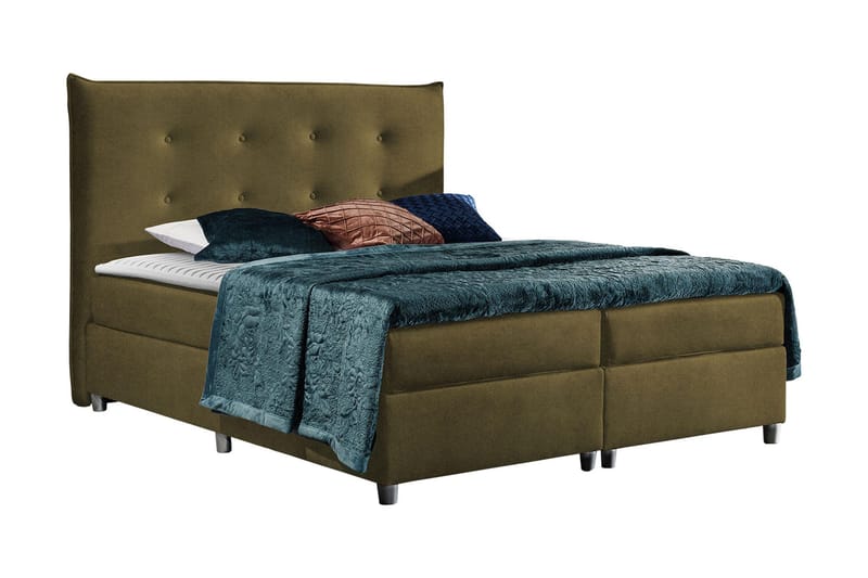 Prato Komplett Sängpaket – Kontinentalsäng 140x200 cm i Tyg med Sänggavel + Bäddmadrass med Fasthetsgrad Medium, Grön