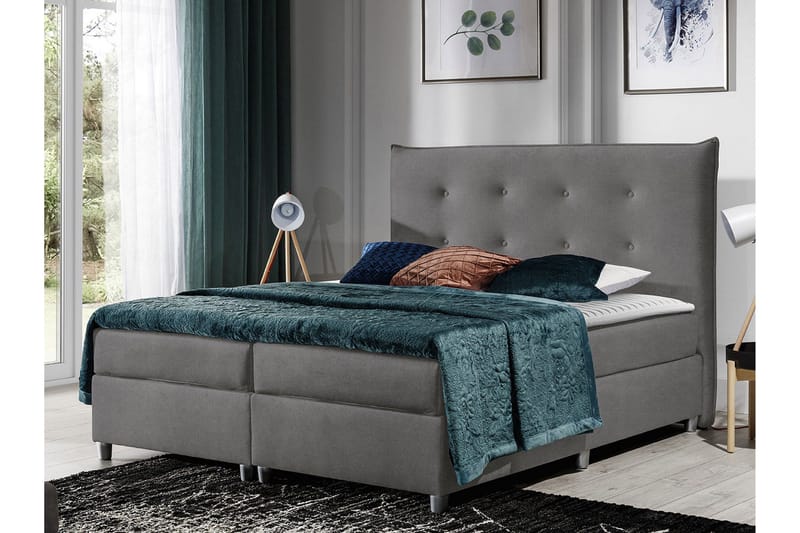 Prato Komplett Sängpaket – Kontinentalsäng 180x200 cm i Tyg med Sänggavel + Bäddmadrass - Mellangrå - Möbler - Sovrum - Sängar - Kontinentalsängar