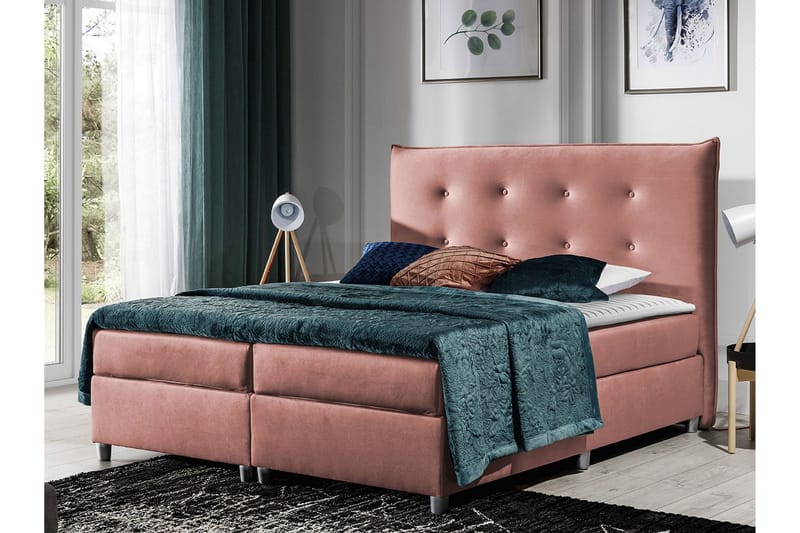 Prato Kontinentalsäng med Förvaring 120x200 cm i Tyg med Sänggavel - Rosa - Möbler - Sovrum - Sängar - Kontinentalsängar