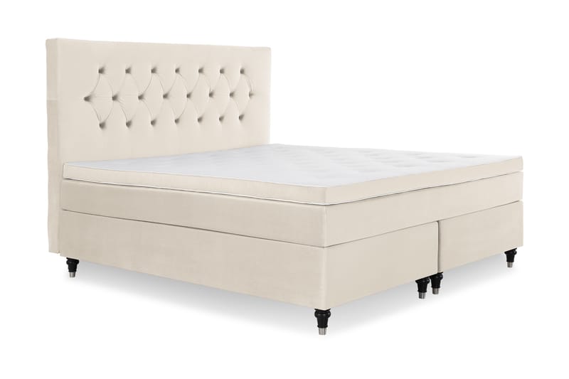 Royal Velvet Komplett Sängpaket 160x200 cm - Beige med svarta svarvade ben - Möbler - Sovrum - Sängar - Kontinentalsängar