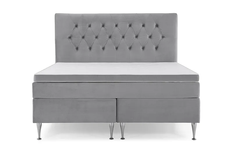 Royal Velvet Komplett Sängpaket 160x200 cm, Ljusgrå med Höga Silverben