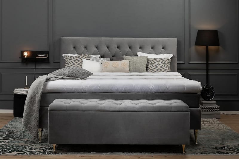 Royal Velvet Komplett Sängpaket 160x200 cm - Ljusgrå med Höga Silverben - Möbler - Sovrum - Sängar - Kontinentalsängar