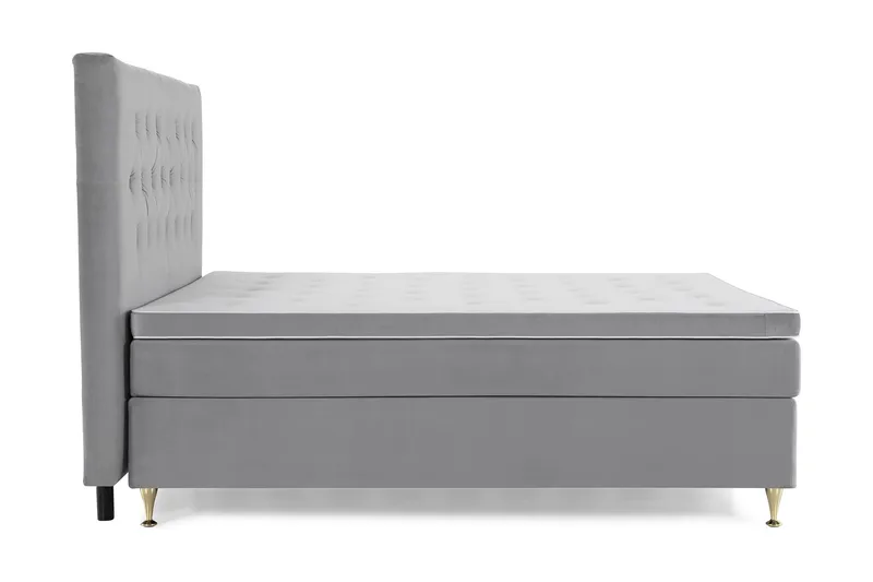 Royal Velvet Komplett Sängpaket 160x200 cm - Ljusgrå med Låga Guldben - Möbler - Sovrum - Sängar - Kontinentalsängar