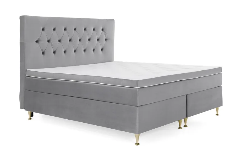 Royal Velvet Komplett Sängpaket 160x200 cm - Ljusgrå med Låga Guldben - Möbler - Sovrum - Sängar - Kontinentalsängar