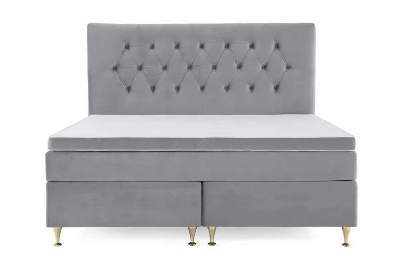 Royal Velvet Komplett Sängpaket 160x200 cm, Ljusgrå med Låga Guldben