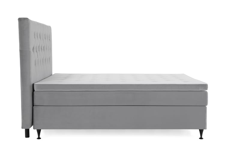 Royal Velvet Komplett Sängpaket 160x200 cm - Ljusgrå med Låga Svarta Ben - Möbler - Sovrum - Sängar - Kontinentalsängar