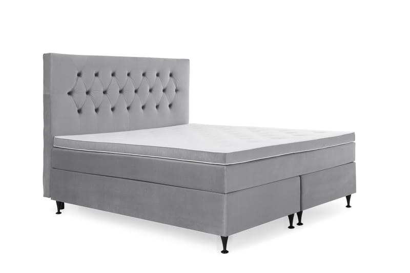 Royal Velvet Komplett Sängpaket 160x200 cm - Ljusgrå med Låga Svarta Ben - Möbler - Sovrum - Sängar - Kontinentalsängar
