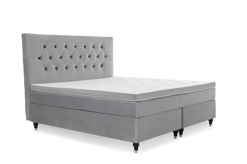 Royal Velvet Komplett Sängpaket 160x200 cm - Ljusgrå med Låga Svarvade ben - Möbler - Sovrum - Sängar - Kontinentalsängar