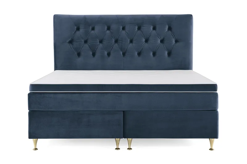 Royal Velvet Komplett Sängpaket 160x200 cm - Mörkblå med Låga Guldben - Möbler - Sovrum - Sängar - Kontinentalsängar