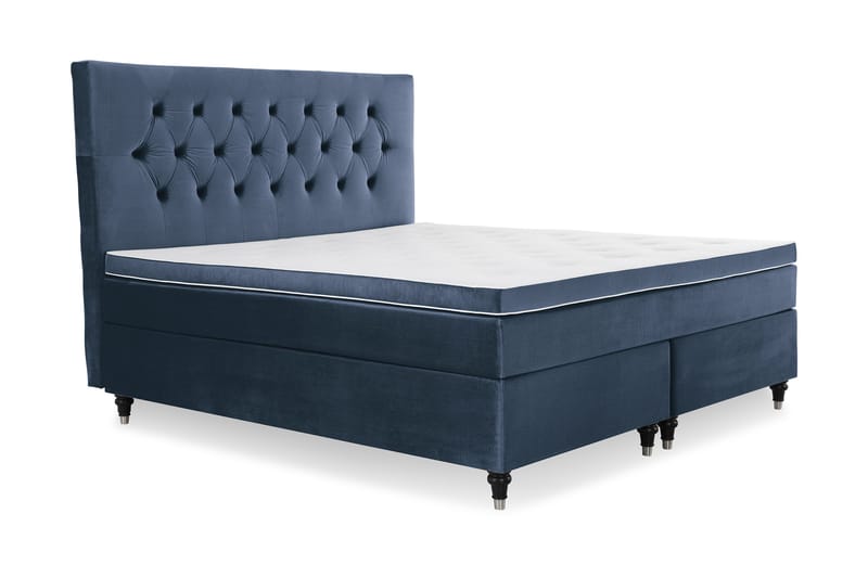 Royal Velvet Komplett Sängpaket 160x200 cm - Mörkblå med Svarvade Ben - Möbler - Sovrum - Sängar - Kontinentalsängar