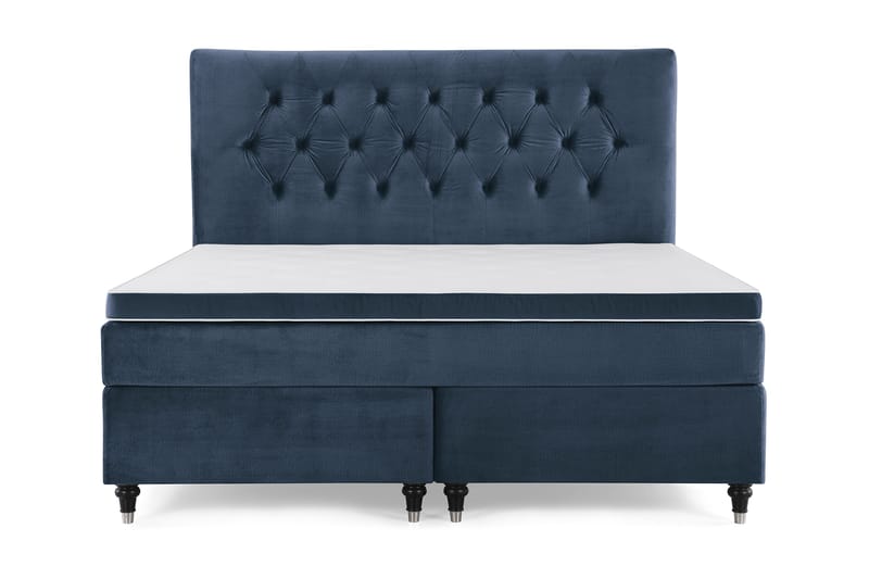 Royal Velvet Komplett Sängpaket 160x200 cm - Mörkblå med Svarvade Ben - Möbler - Sovrum - Sängar - Kontinentalsängar
