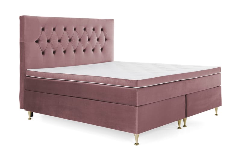 Royal Velvet Komplett Sängpaket 160x200 cm - Rosa med Låga Guldben - Möbler - Sovrum - Sängar - Kontinentalsängar