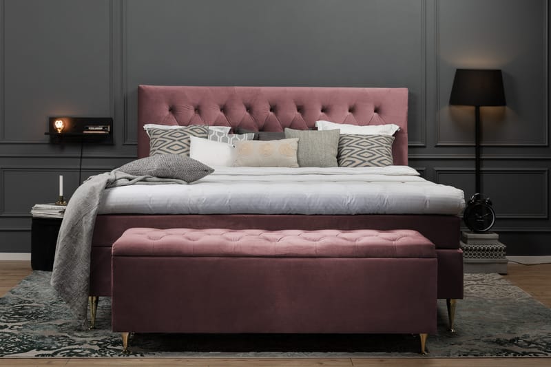 Royal Velvet Komplett Sängpaket 160x200 cm - Rosa med Låga Guldben - Möbler - Sovrum - Sängar - Kontinentalsängar