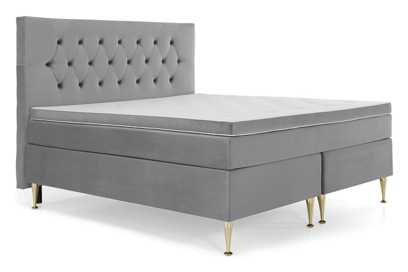 Royal Velvet Komplett Sängpaket 180x200 cm - Ljusgrå med Höga Guldben - Möbler - Sovrum - Sängar - Kontinentalsängar